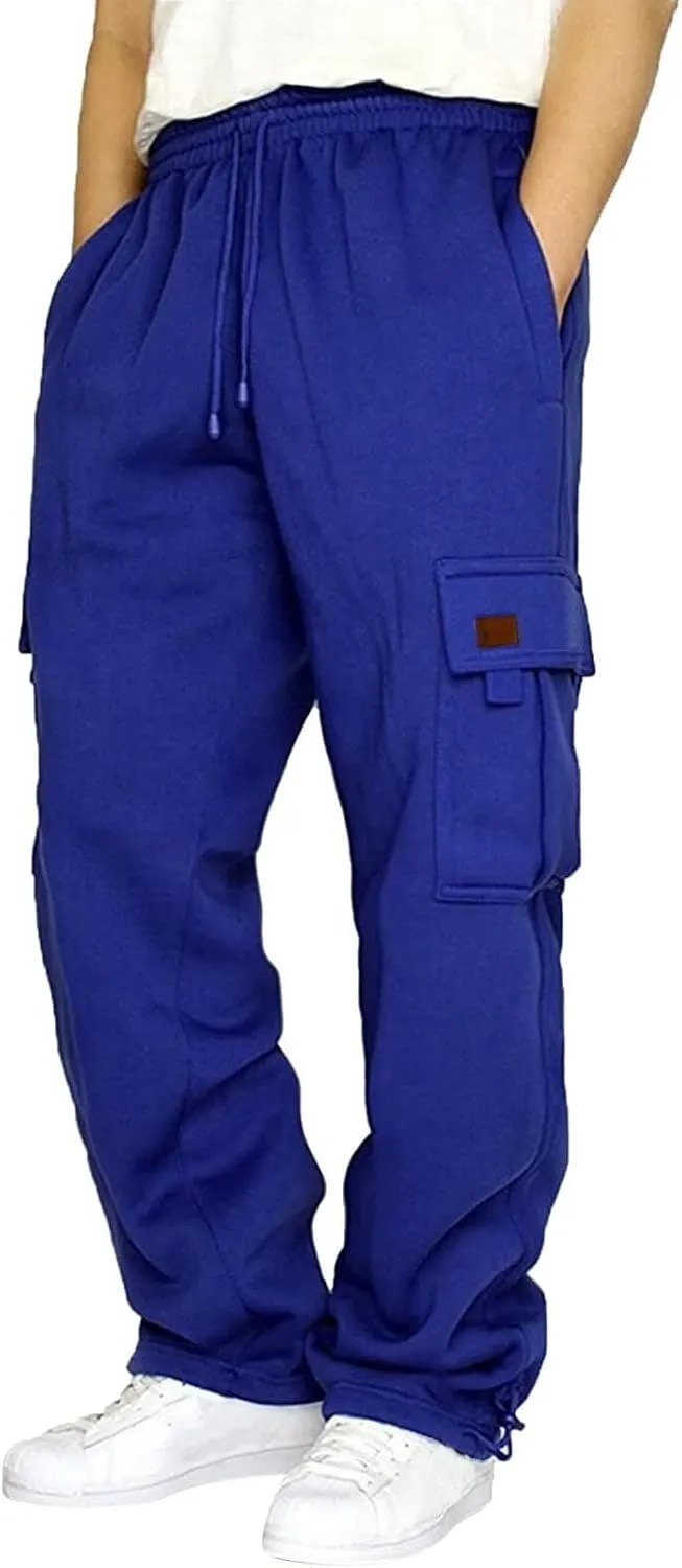 Men Cargo Pants Loose Straight Fit Casual Joggers Drawstring Stretch Elastic Waist Pants Big and Tall Baggy Pants