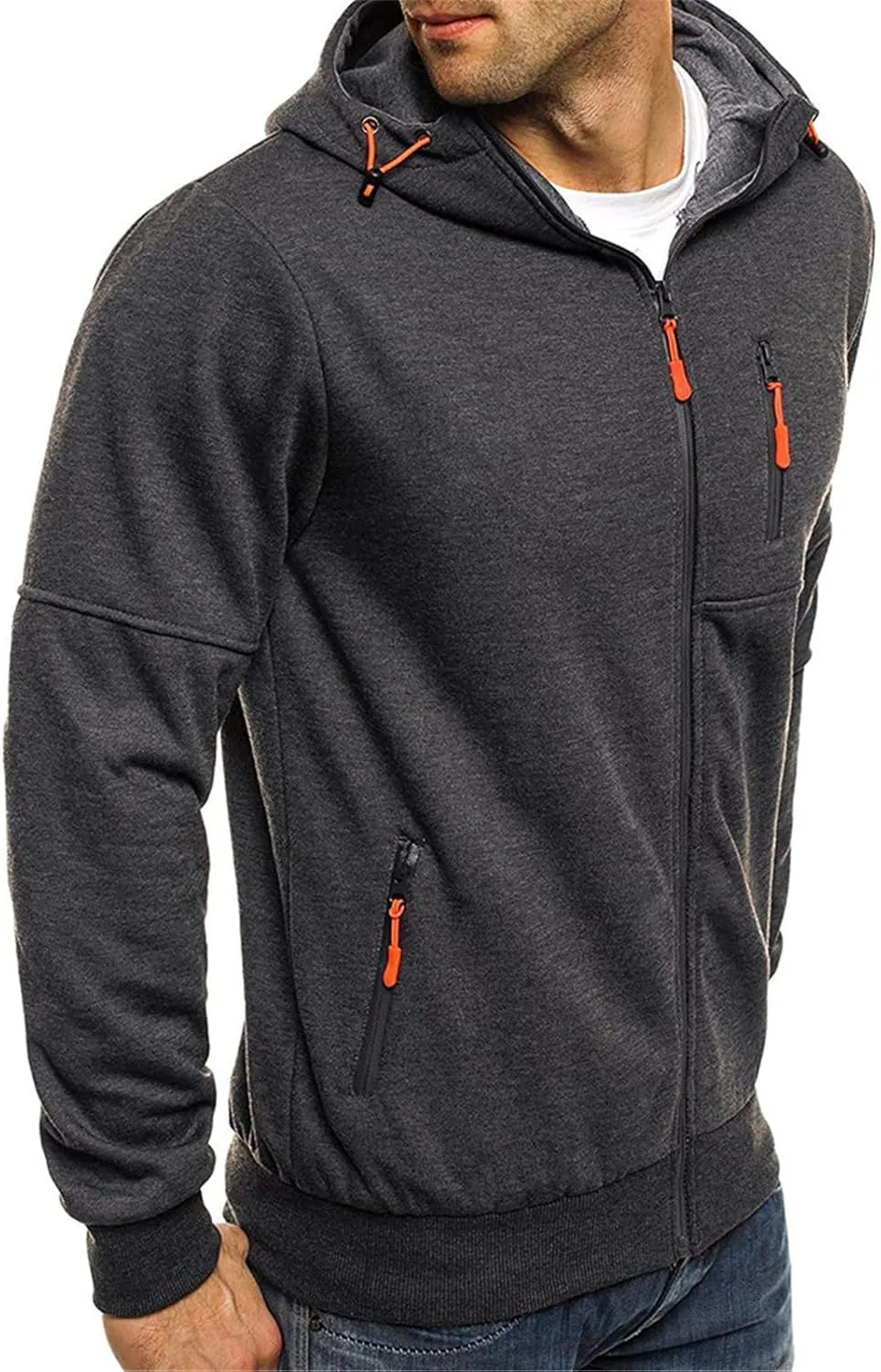 Men Hoodies Casual Hoodies for Men with Zip Pockets Full Zip Long Sleeve Plain Sweatshirt Sports Fleece Hooded Jacket