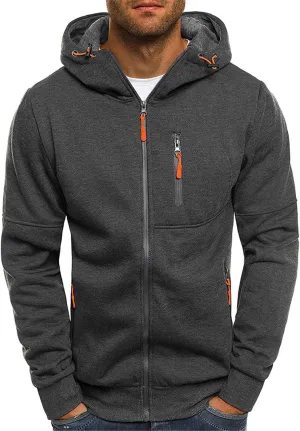 Men Hoodies Casual Hoodies for Men with Zip Pockets Full Zip Long Sleeve Plain Sweatshirt Sports Fleece Hooded Jacket