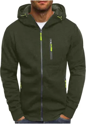 Men Hoodies Casual Hoodies for Men with Zip Pockets Full Zip Long Sleeve Plain Sweatshirt Sports Fleece Hooded Jacket
