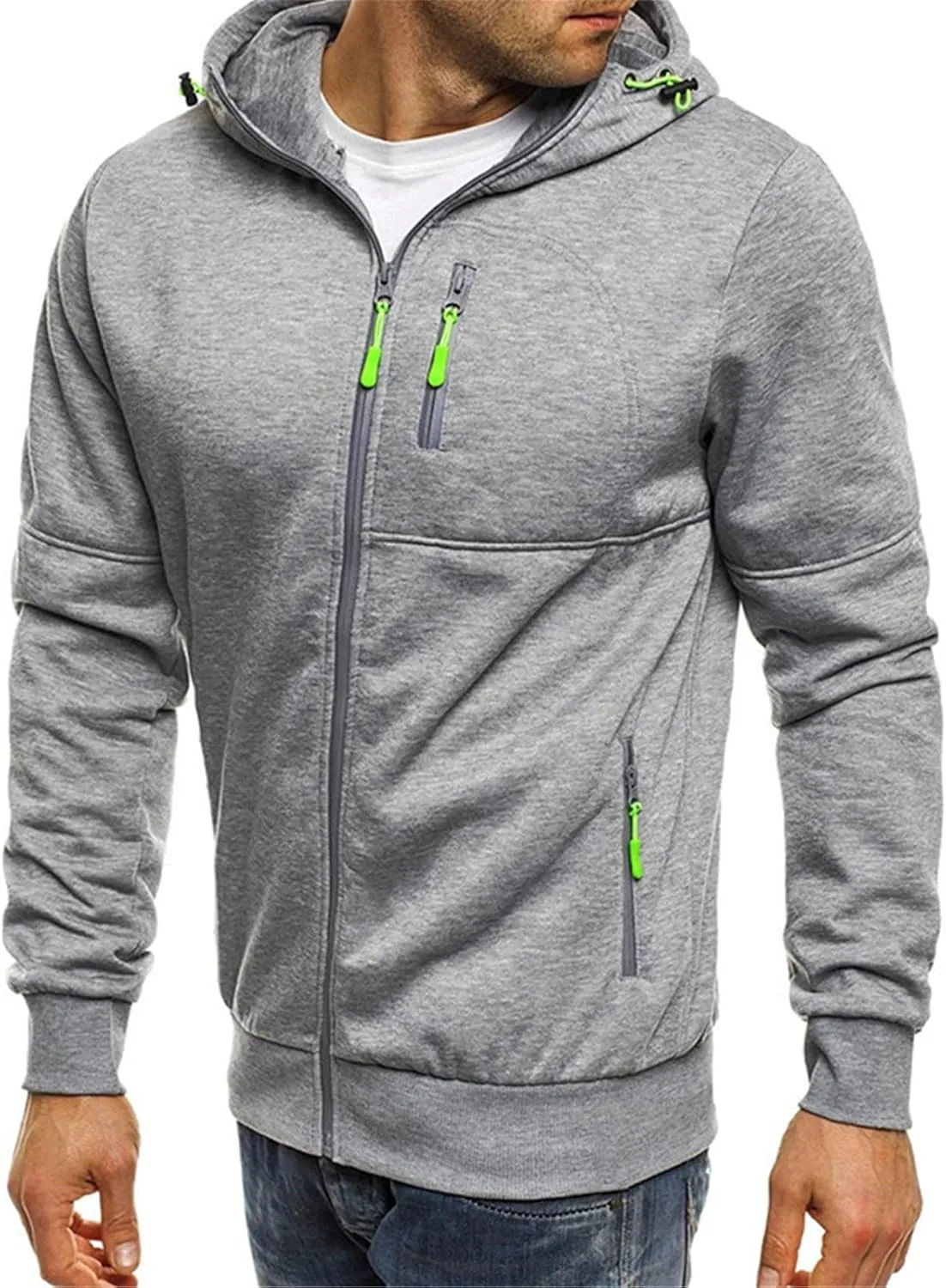 Men Hoodies Casual Hoodies for Men with Zip Pockets Full Zip Long Sleeve Plain Sweatshirt Sports Fleece Hooded Jacket