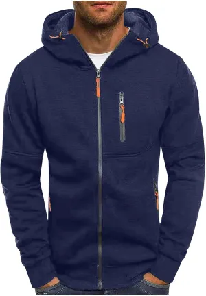 Men Hoodies Casual Hoodies for Men with Zip Pockets Full Zip Long Sleeve Plain Sweatshirt Sports Fleece Hooded Jacket