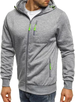 Men Hoodies Casual Hoodies for Men with Zip Pockets Full Zip Long Sleeve Plain Sweatshirt Sports Fleece Hooded Jacket