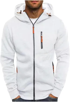 Men Hoodies Casual Hoodies for Men with Zip Pockets Full Zip Long Sleeve Plain Sweatshirt Sports Fleece Hooded Jacket
