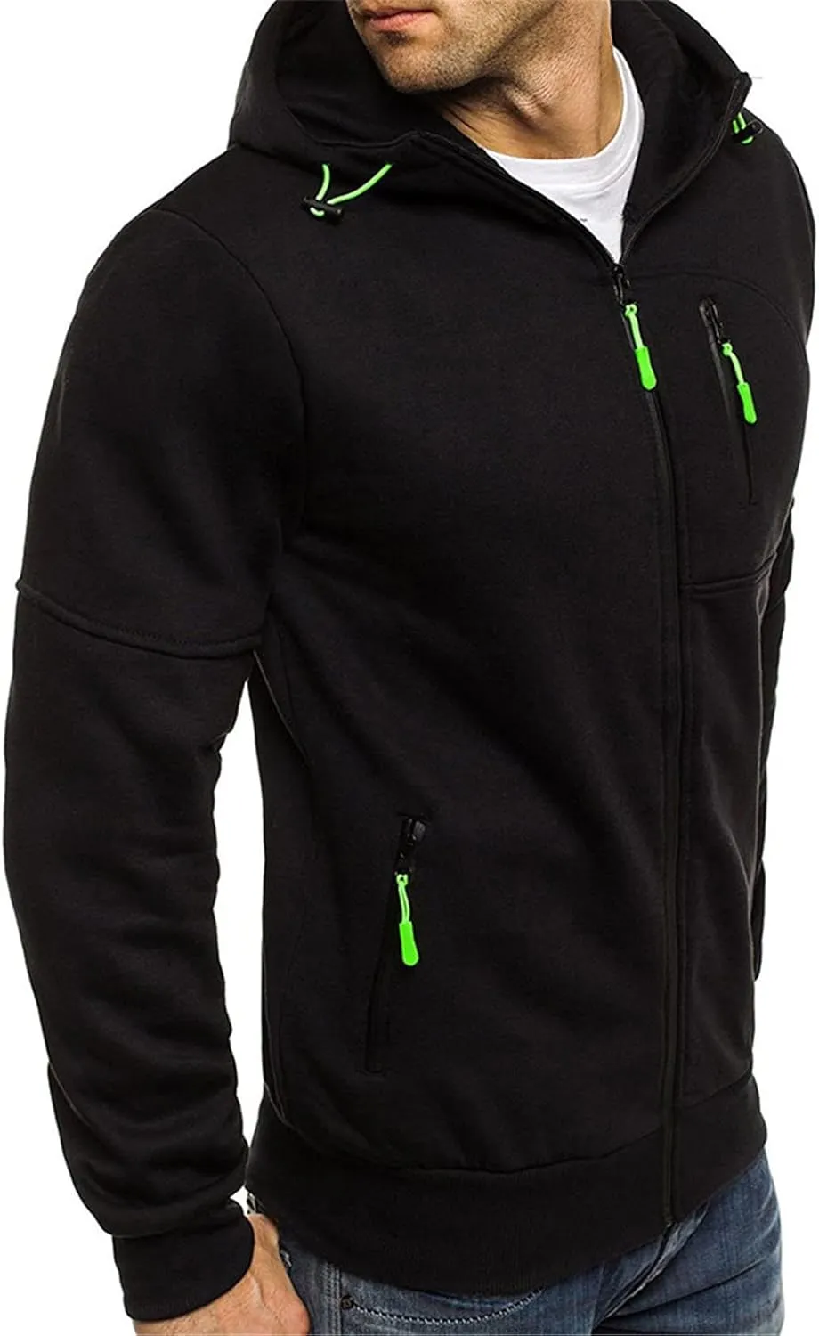 Men Hoodies Casual Hoodies for Men with Zip Pockets Full Zip Long Sleeve Plain Sweatshirt Sports Fleece Hooded Jacket