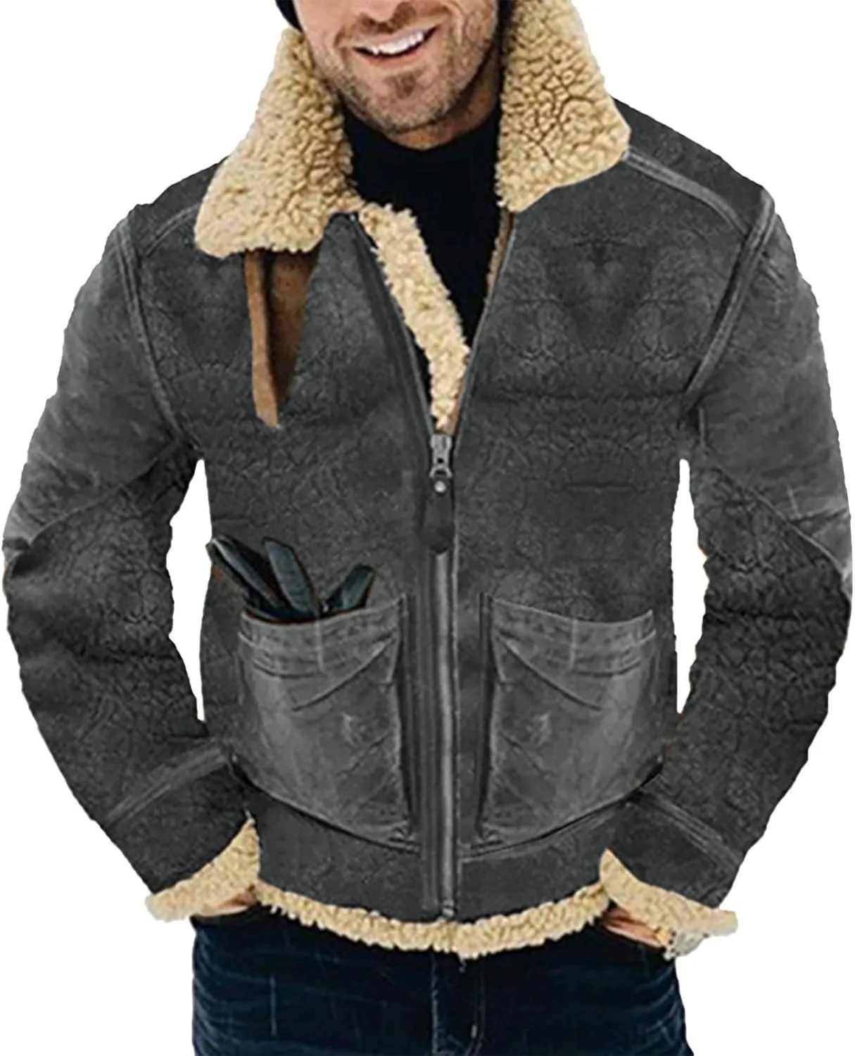 Mens 2023 Jackets Thickened Jackets Casual Stylish Outwear Zip Pockets Warm Coats Thickened Warmth Jackets