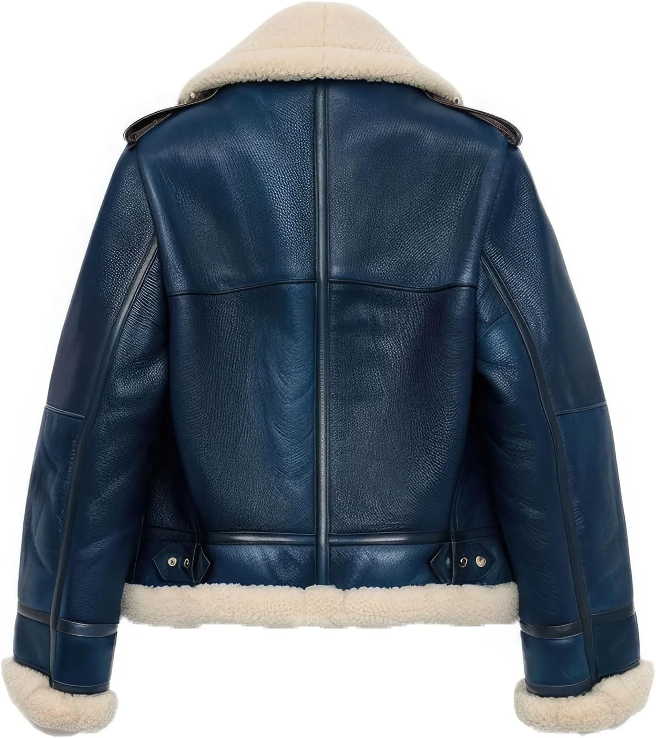 Men's B3 Bomber Coat Navy Blue Genuine Sheepskin Aviator FauxFur Sherpa Shearling Lined Warm Winter Pilot Leather Jacket