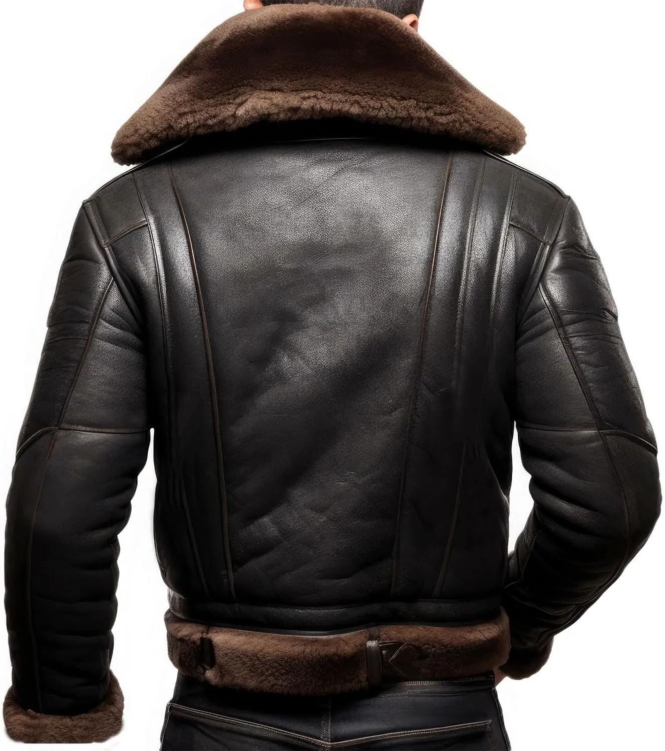 Men's Black Genuine Sheepskin B3 Bomber Aviator Pilot Flight, Sherpa Shearling Faux Fur Lined, Winter Warmth, Leather Jacket