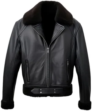Men’s Black Genuine Sheepskin | Sherpa Shearling | Faux Fur Lined B3 | Sleek Zip-up | Stylish Bomber Aviator Leather Jacket