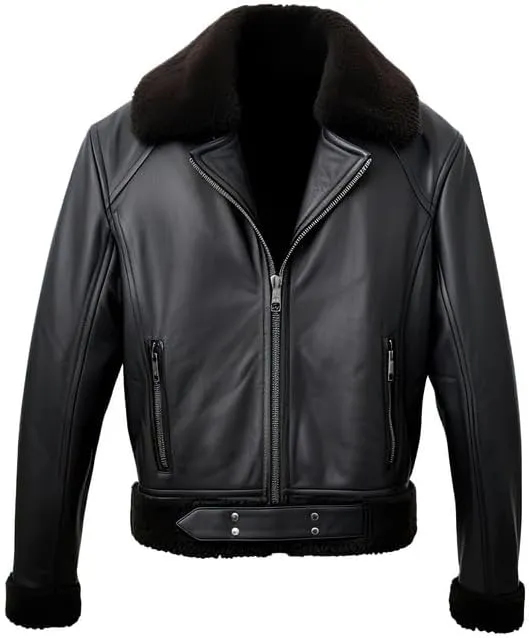 Men’s Black Genuine Sheepskin | Sherpa Shearling | Faux Fur Lined B3 | Sleek Zip-up | Stylish Bomber Aviator Leather Jacket