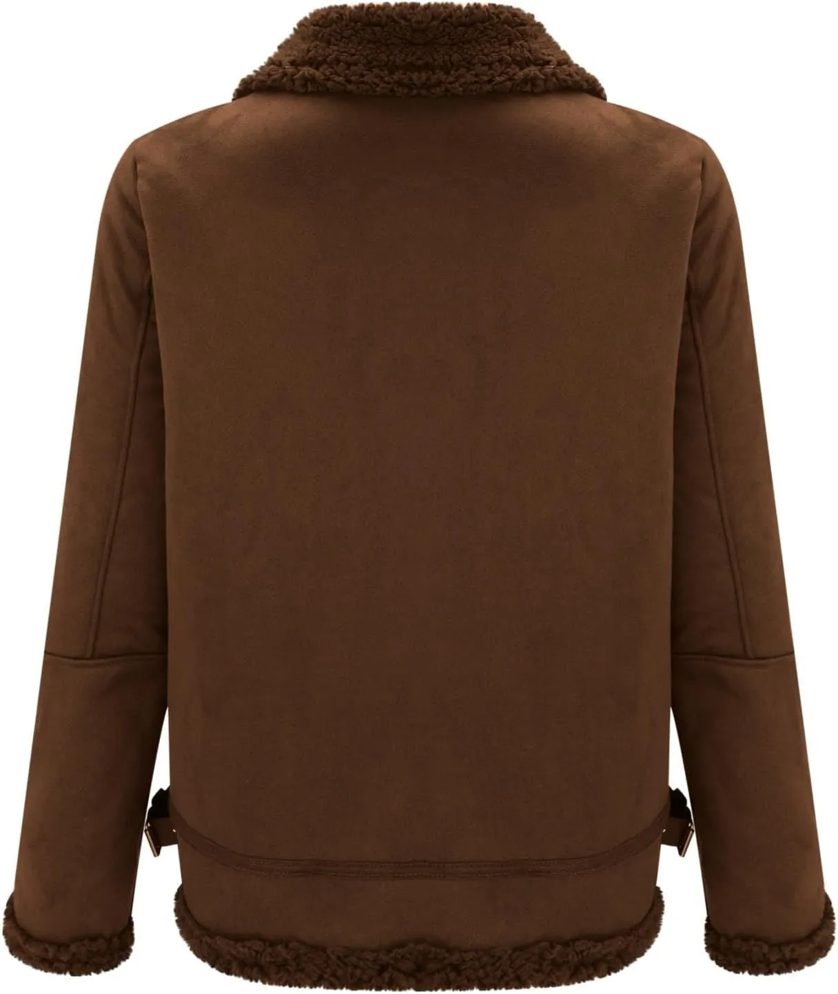 Mens Bomber Sherpa Faux Leather Jacket Zip Up Heavyweight Trench Coat Spread Collared Winter Suede Jackets