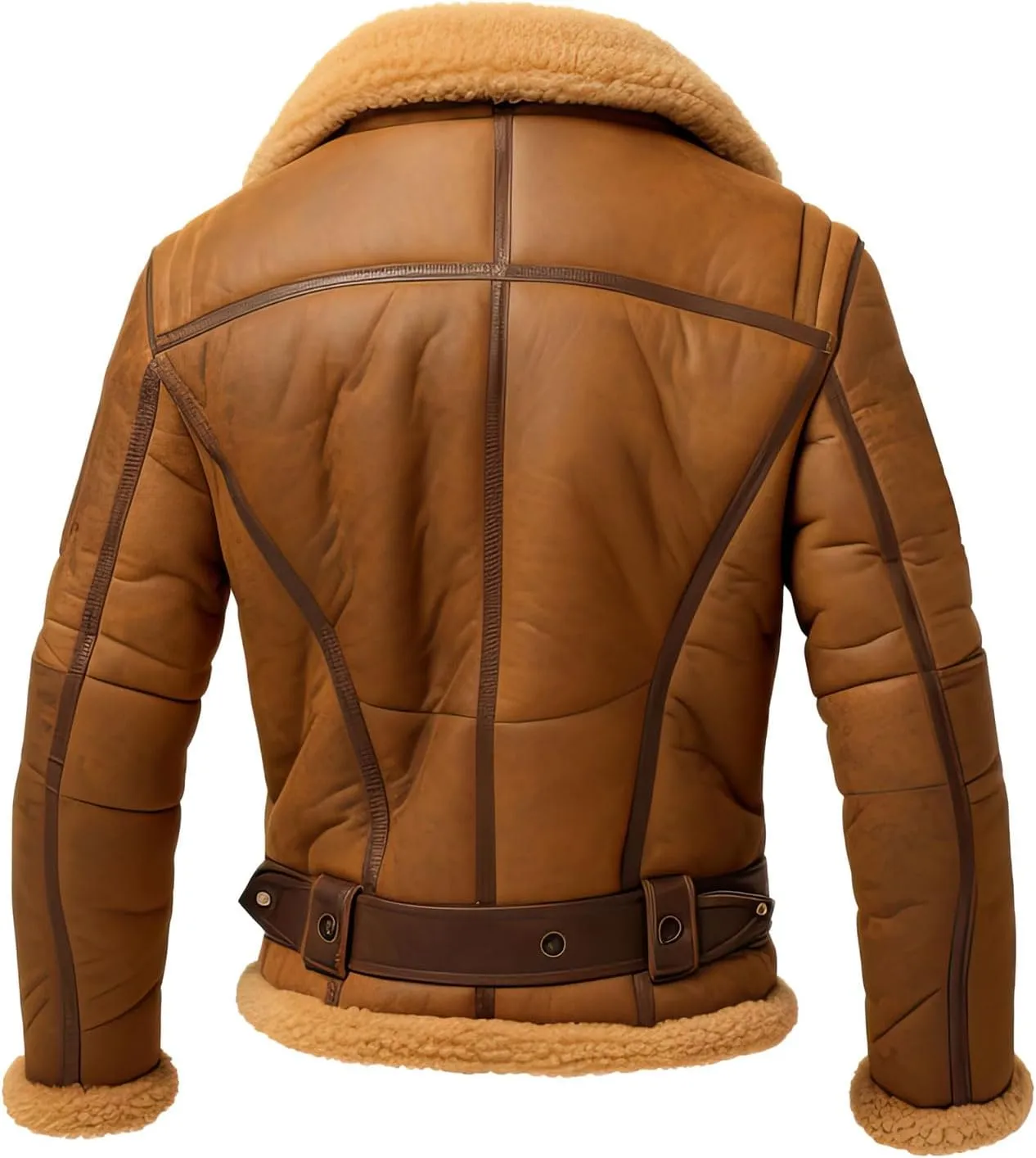 Men’s Brown Genuine Sheepskin B3 Bomber Sherpa Shearling Faux Fur Lined Aviator Pilot Winter Flight Warm Leather Jacket