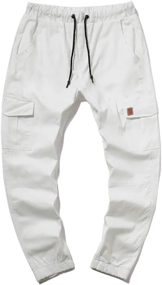Mens Cargo Pants Casual Solid Color Track Cuff Lace Up Workout Pants Gym Running and Bodybuilding Athletic Sweatpants