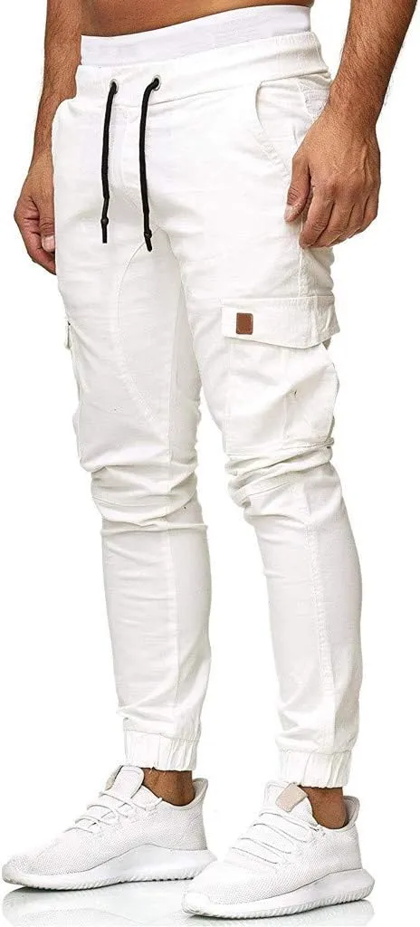 Mens Cargo Pants Casual Solid Color Track Cuff Lace Up Workout Pants Gym Running and Bodybuilding Athletic Sweatpants