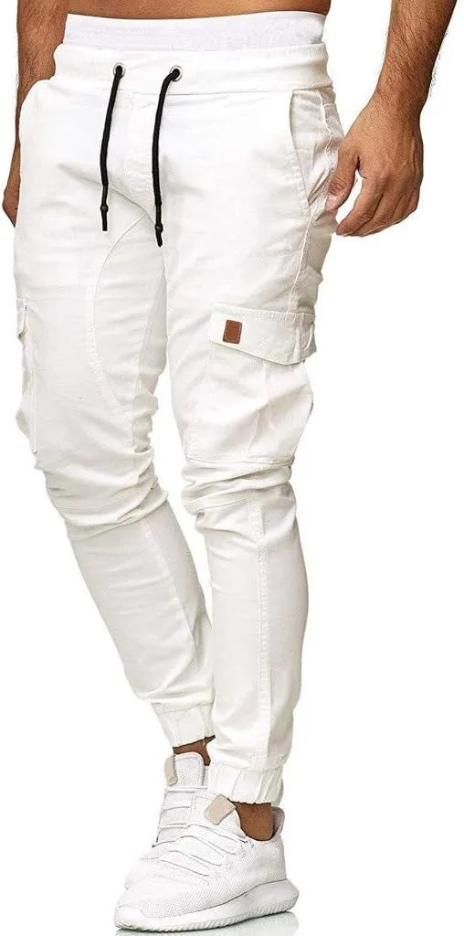 Mens Cargo Pants Casual Solid Color Track Cuff Lace Up Workout Pants Gym Running and Bodybuilding Athletic Sweatpants