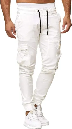 Mens Cargo Pants Casual Solid Color Track Cuff Lace Up Workout Pants Gym Running and Bodybuilding Athletic Sweatpants
