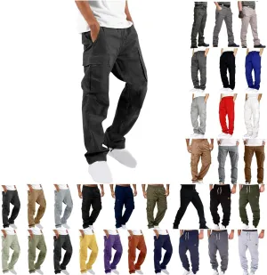 Men's Cargo Pants Sweatpants with Multi Pockets Plus Size Trousers Outdoor Running Pant Athletic Drawstring Joggers
