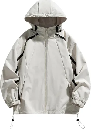 Men's Casual 2024 Drawstring Jacket Coats Trendy Loose Fit Long Sleeve With Zipper Classic Solid Hooded Jacket