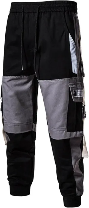 Mens Casual Cargo Pants Stretch Elastic Waist Drawstring Joggers Pants Corset Leg Pants Tapered Sweatpants for Men