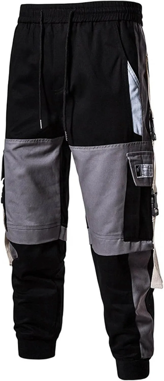 Mens Casual Cargo Pants Stretch Elastic Waist Drawstring Joggers Pants Corset Leg Pants Tapered Sweatpants for Men