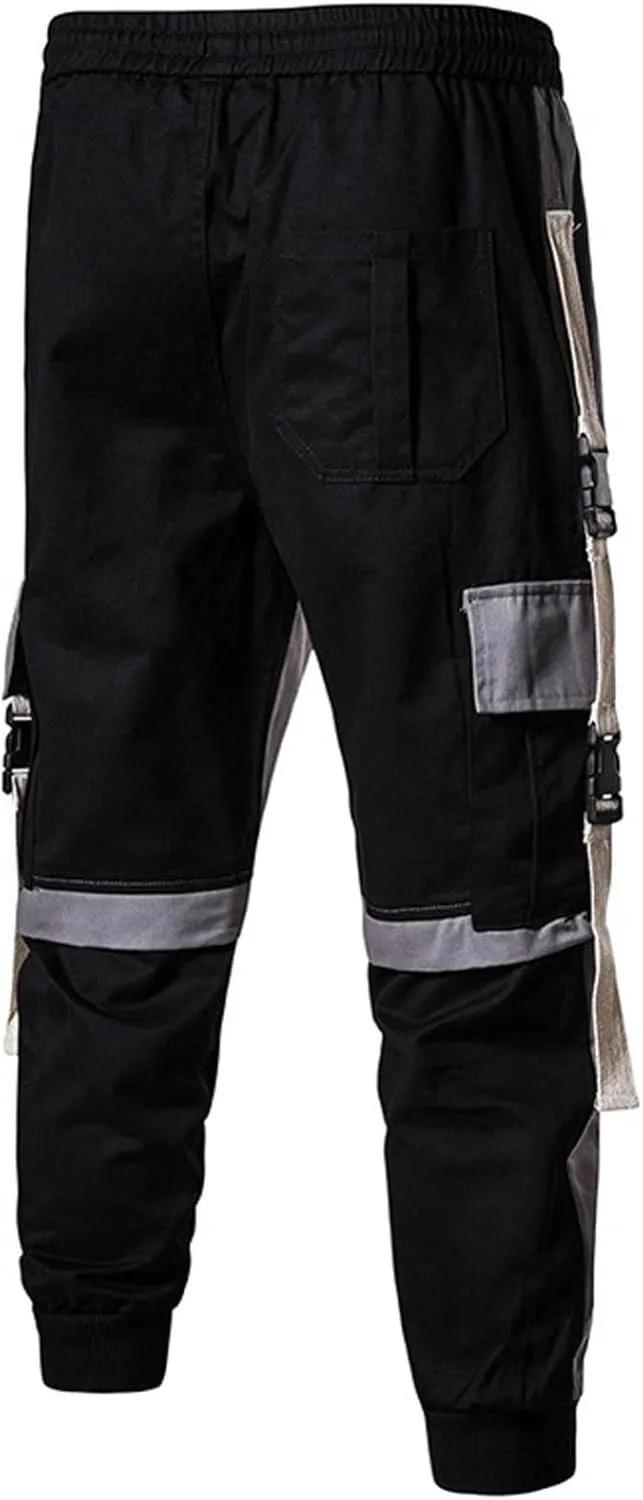 Mens Casual Cargo Pants Stretch Elastic Waist Drawstring Joggers Pants Corset Leg Pants Tapered Sweatpants for Men