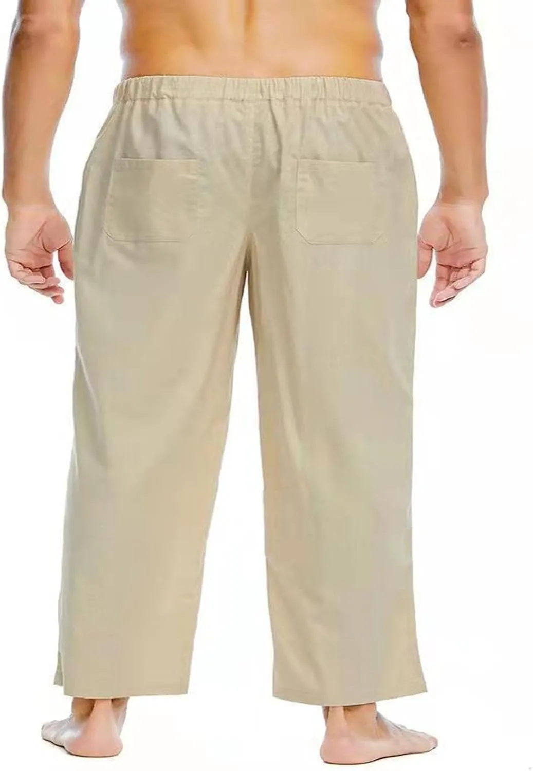 Men's Casual Pants Drawstring Elastic Waist Quick Dry Solid Summer Beach Pants Lightweight Loose Trousers with Pocket