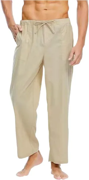 Men's Casual Pants Drawstring Elastic Waist Quick Dry Solid Summer Beach Pants Lightweight Loose Trousers with Pocket