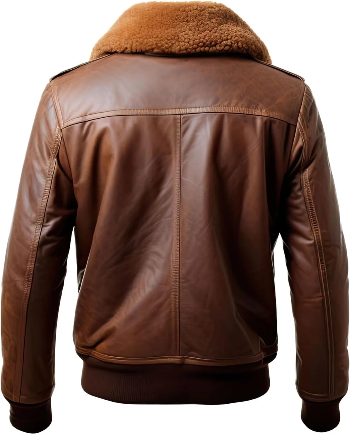 Men’s Coffee Brown A2 Aviator Leather Bomber Jacket with Zipper, Genuine Sherpa Lined and Faux Fur Collar, Air Force Design