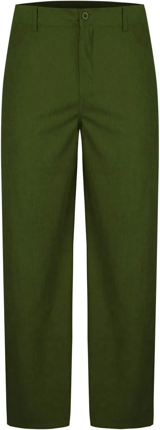 Mens Corduroy Pants Elastic Waist Button Pants Fashion Loose Casual Solid Long Trousers Straight Leg Slack Sweatpants
