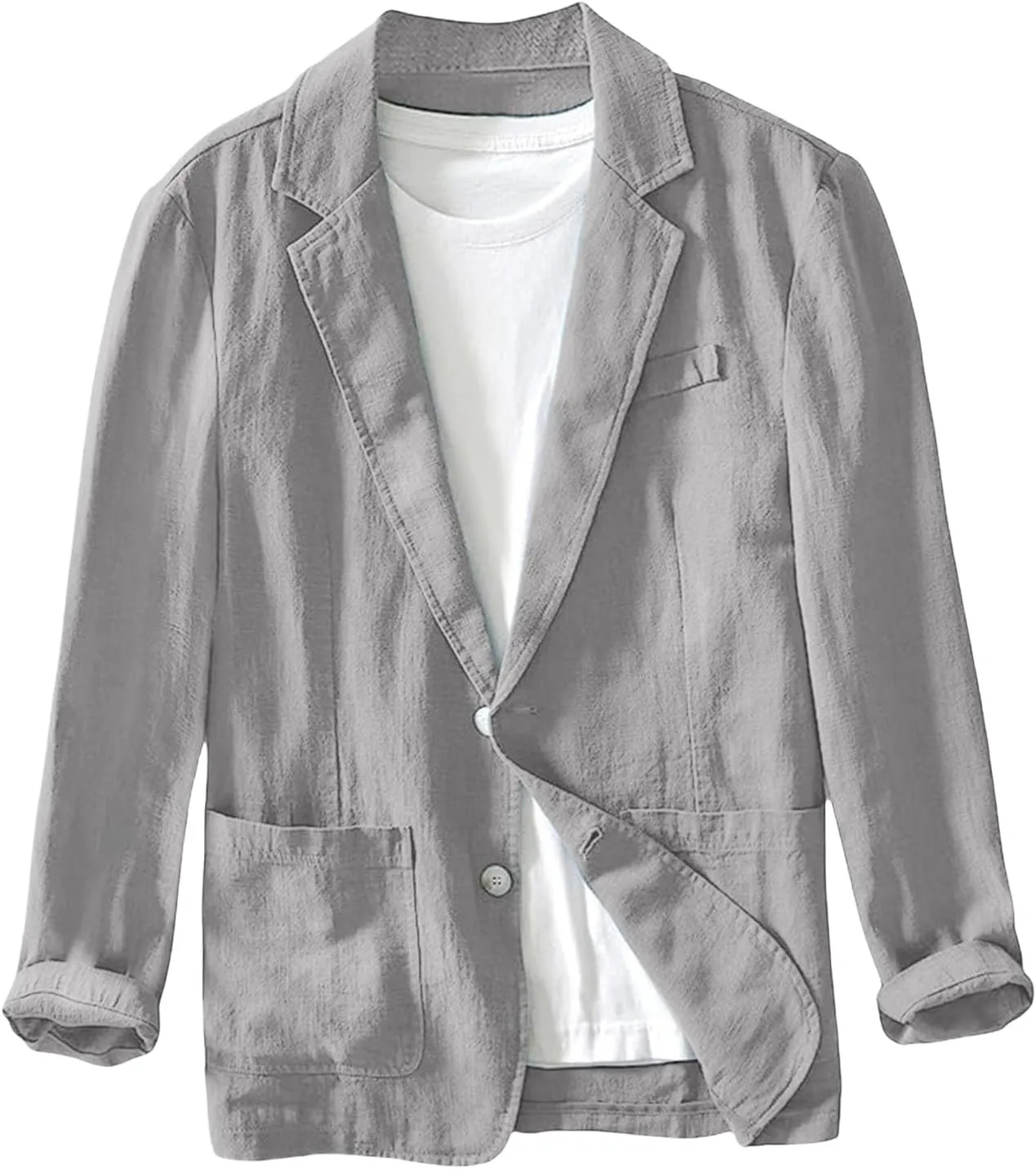Mens Cotton Linen Blazer Lightweight and Thin Casual Sport Coat Solid Color with Two Button Pockets for Daily Suits