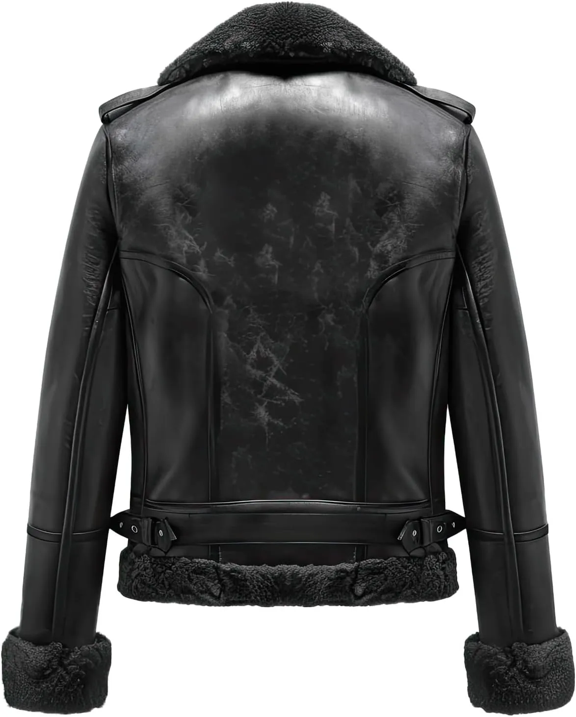 Men's Distressed Asymetric Black Sheepskin Leather Aviator Jacket, Vintage B3 Style, Sherpa Lined, Faux Fur, Fall Zip-Up Coat