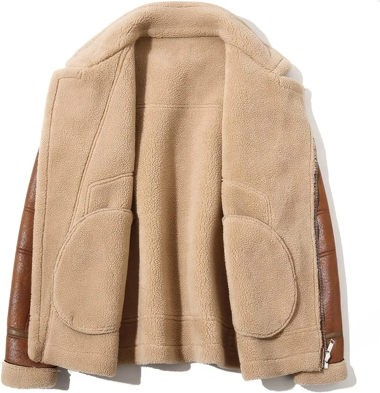 Men’s Distressed Brown B3 Genuine Sheepskin Sherpa Shearling Faux Fur Lined Bomber Warm Aviator Leather Jacket