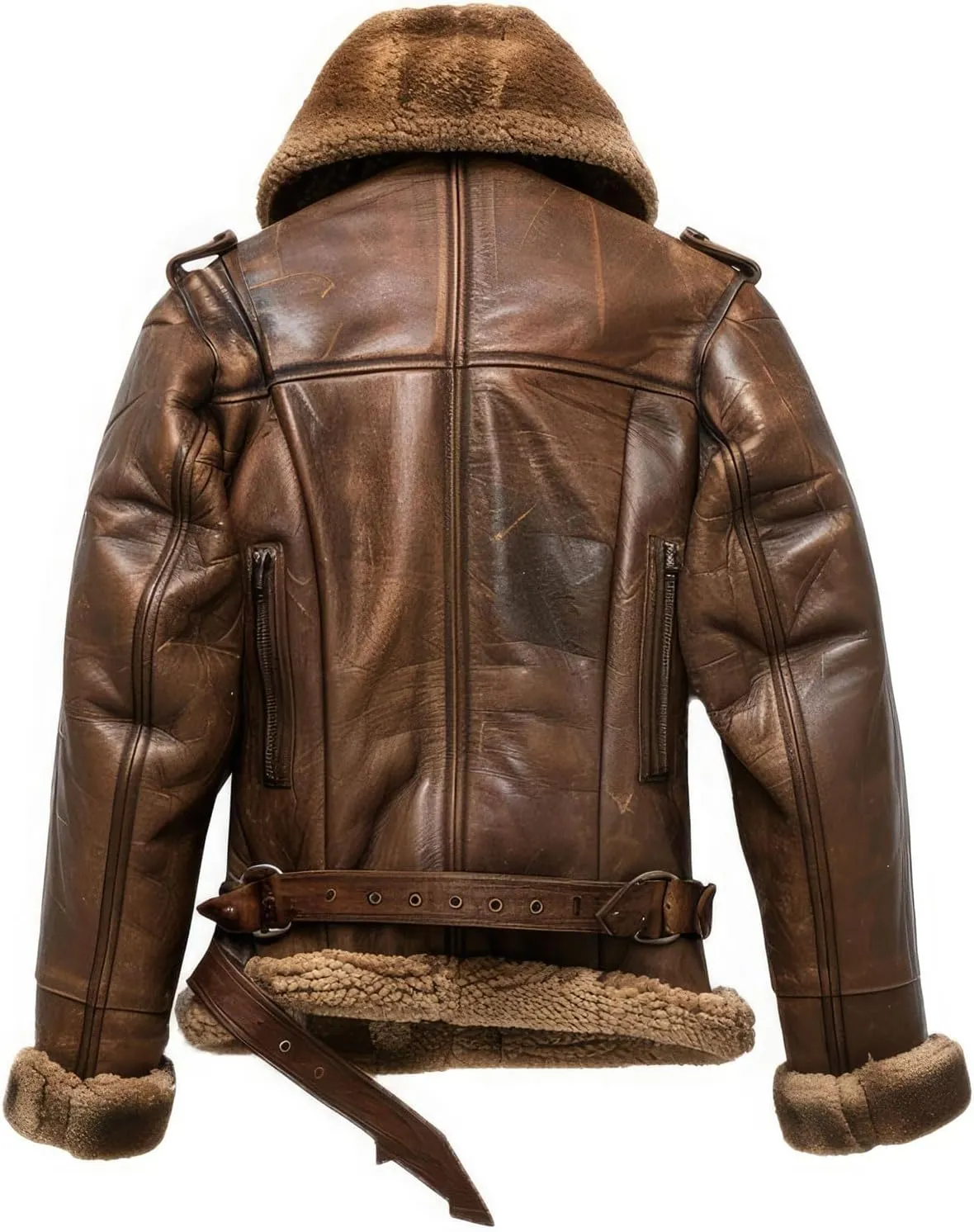 Men's Distressed Brown Sheepskin B3 Bomber Jacket, Sherpa Faux Fur Lined, Winter Warm Aviator Flight Pilot Leather