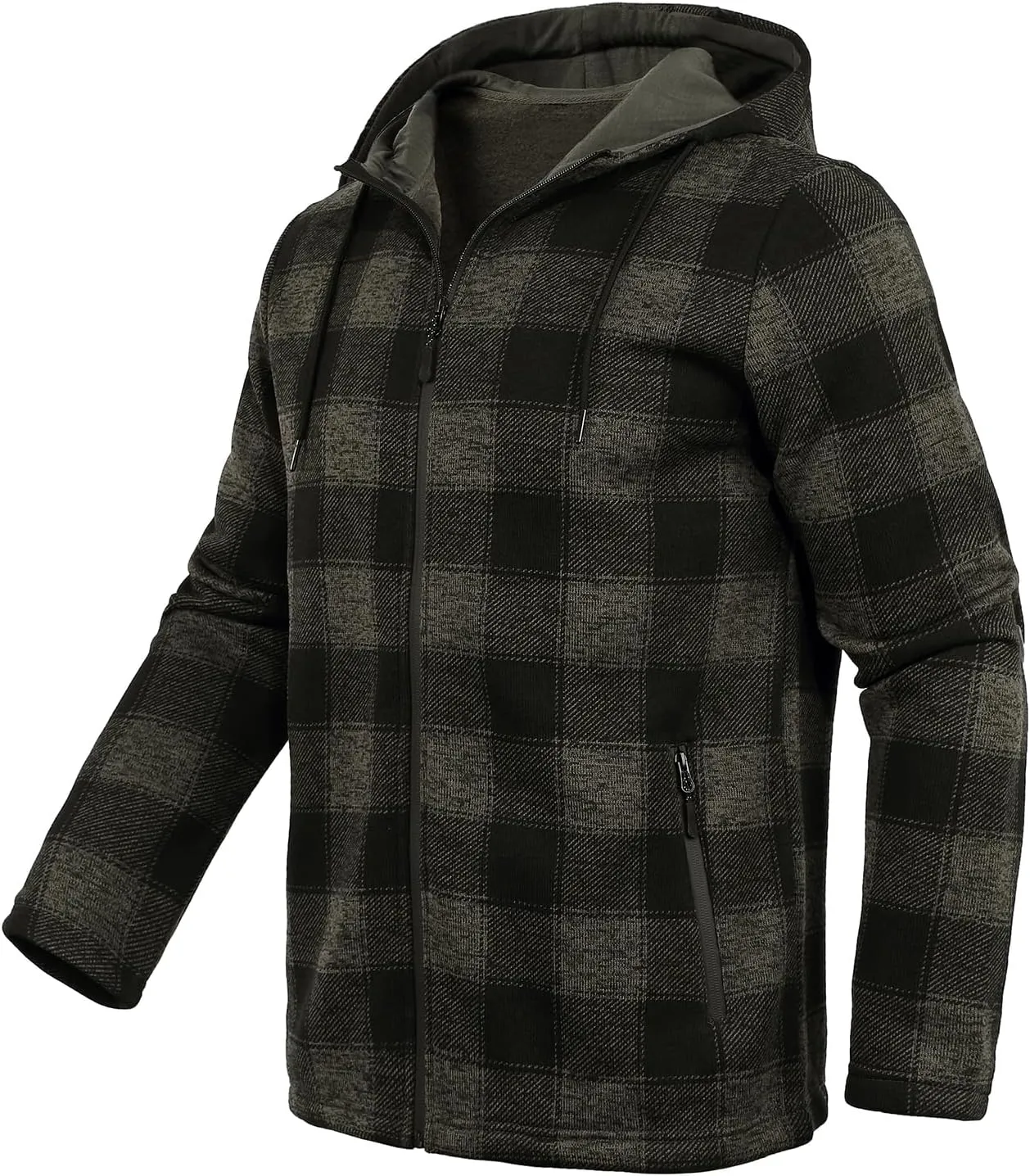 Men's Fleece Jacket Plaid Hoodies Sherpa Zip Up Winter Work Warm Sweatshirts