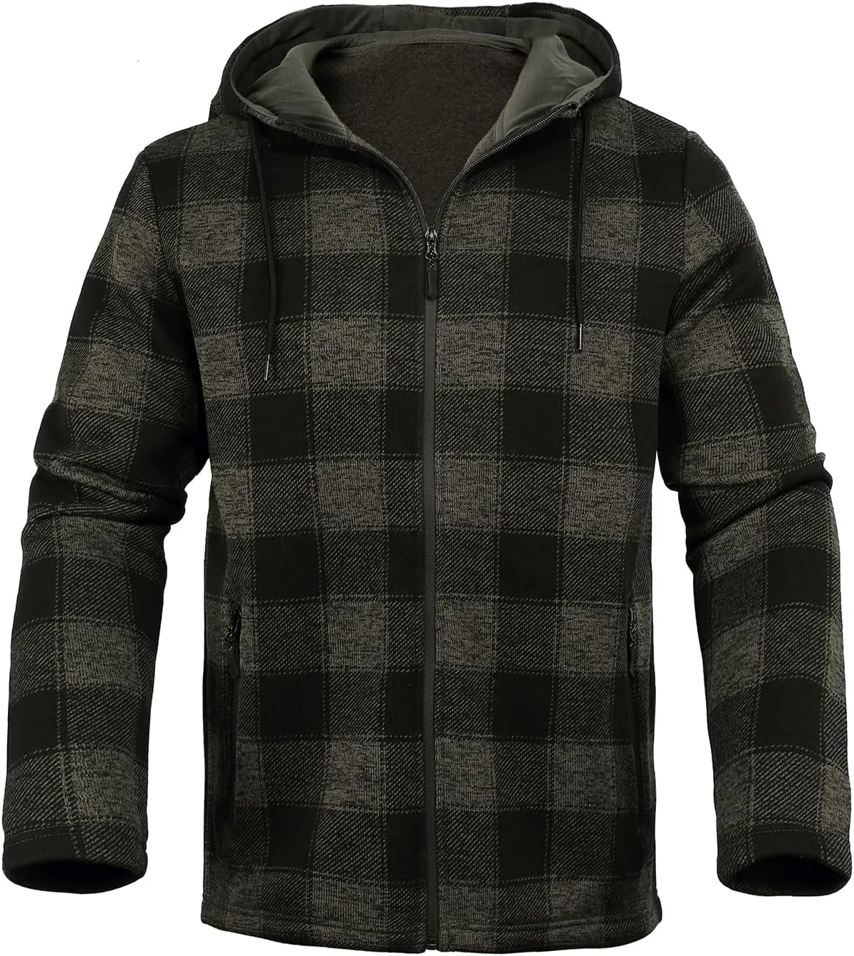 Men's Fleece Jacket Plaid Hoodies Sherpa Zip Up Winter Work Warm Sweatshirts