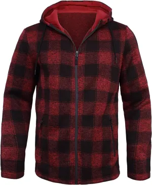Men's Fleece Jacket Plaid Hoodies Sherpa Zip Up Winter Work Warm Sweatshirts