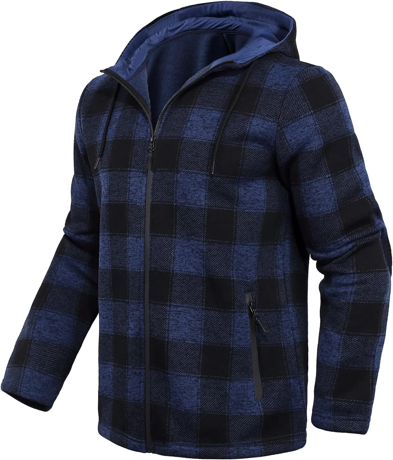 Men's Fleece Jacket Plaid Hoodies Sherpa Zip Up Winter Work Warm Sweatshirts