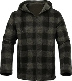 Men's Fleece Jacket Plaid Hoodies Sherpa Zip Up Winter Work Warm Sweatshirts