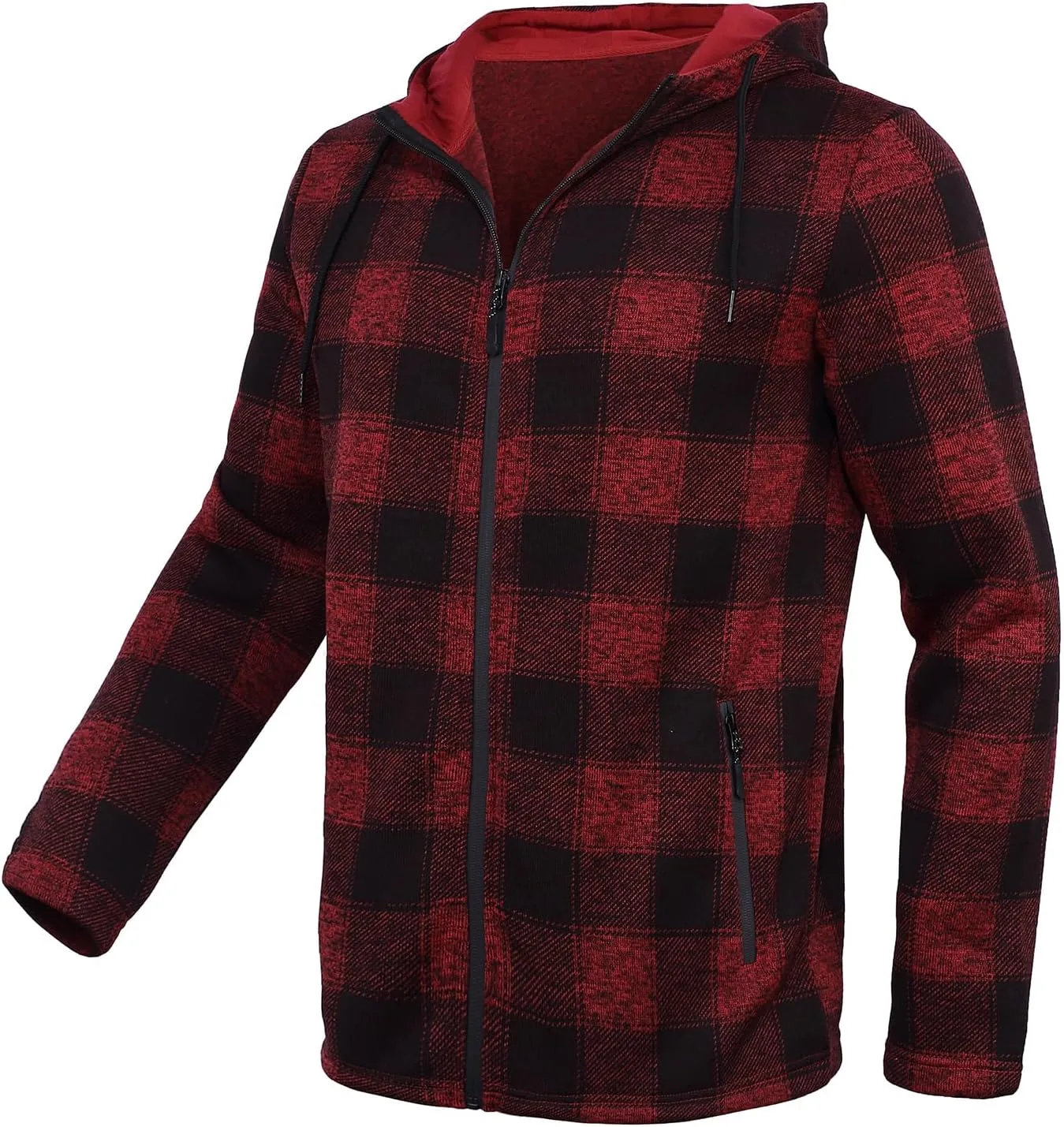Men's Fleece Jacket Plaid Hoodies Sherpa Zip Up Winter Work Warm Sweatshirts