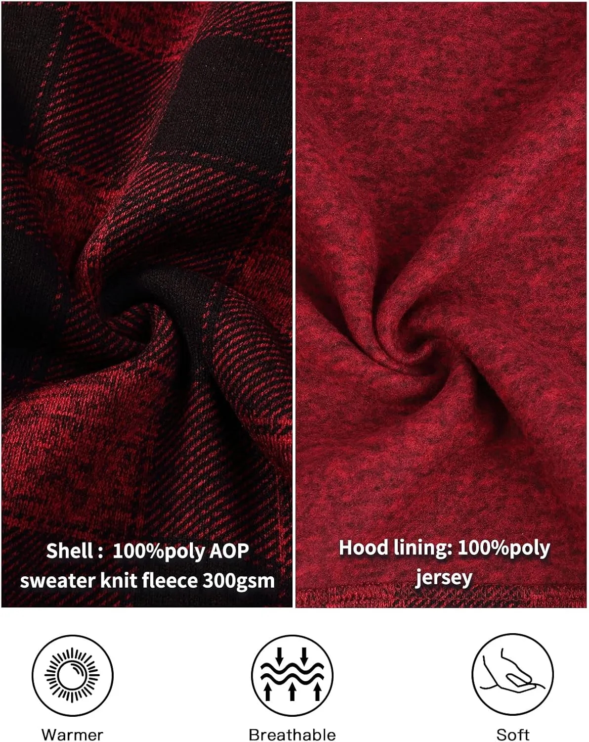 Men's Fleece Jacket Plaid Hoodies Sherpa Zip Up Winter Work Warm Sweatshirts