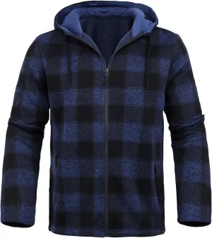 Men's Fleece Jacket Plaid Hoodies Sherpa Zip Up Winter Work Warm Sweatshirts