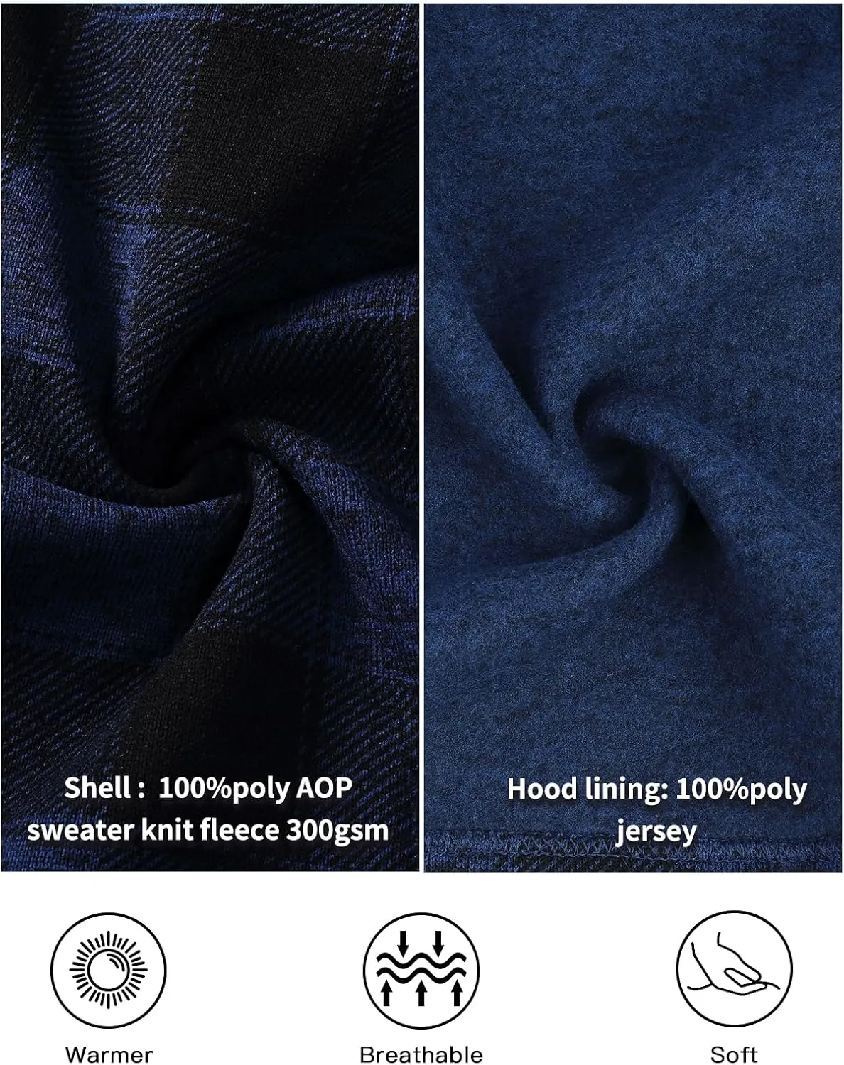 Men's Fleece Jacket Plaid Hoodies Sherpa Zip Up Winter Work Warm Sweatshirts