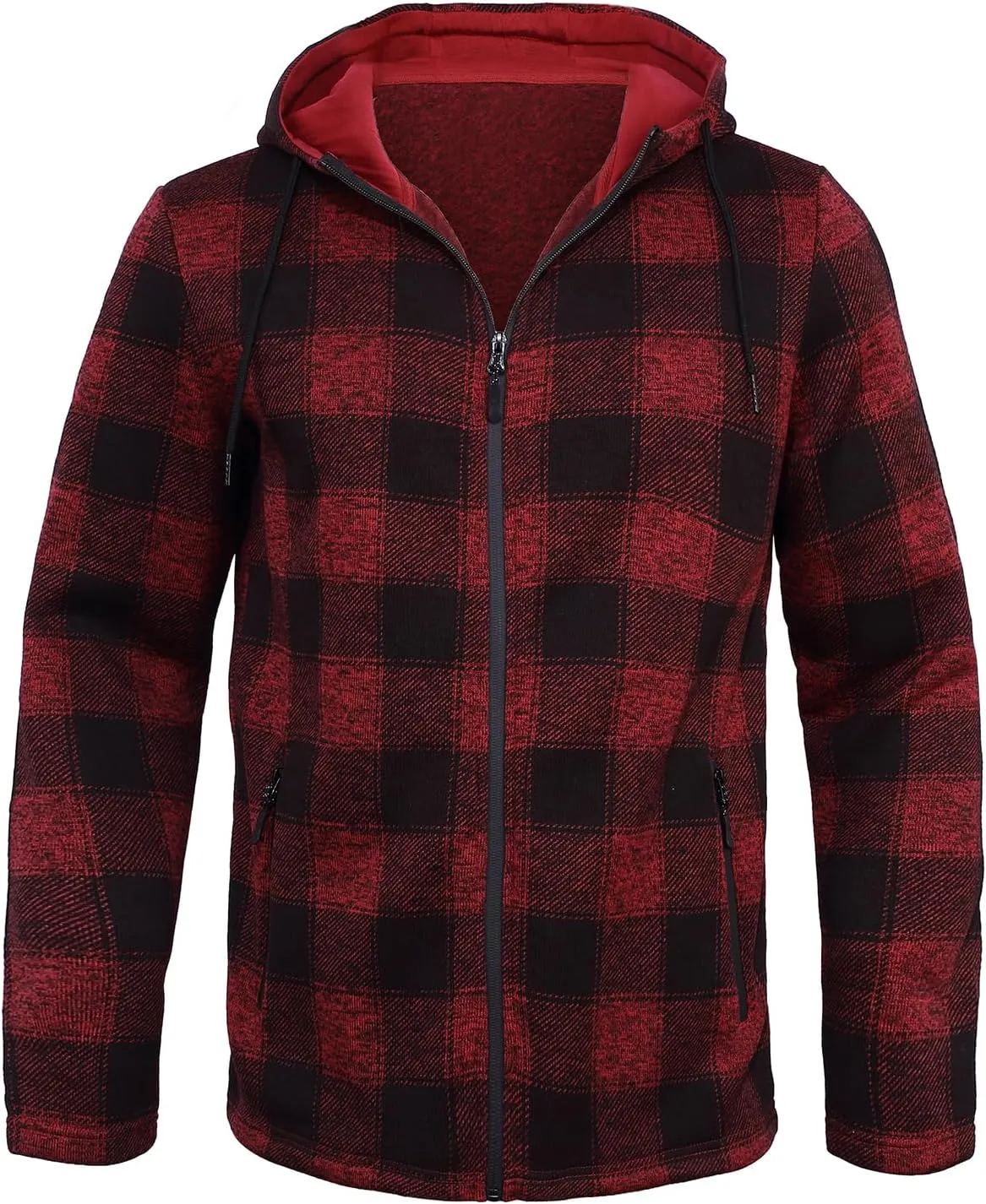 Men's Fleece Jacket Plaid Hoodies Sherpa Zip Up Winter Work Warm Sweatshirts