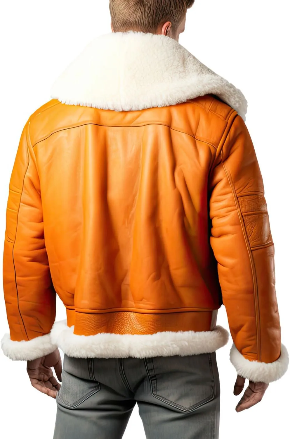 Men’s Genuine Sheepskin B3 Bomber Jacket – Warm Sherpa Lined Aviator Leather Jacket in Ginger Orange