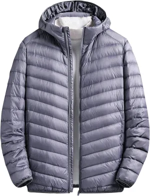 Mens Insulated Jacket Hiking Puffer Down Jacket Lightweight Down Jacket Winter Travel Jacket Plus Size Hooded Jacket