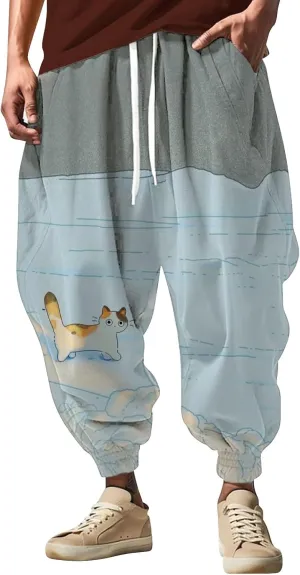 Mens Joggers Fun Print Fashion Street Feel Casual Sweatpants Baggy Elastic Waist Novelty Pant Mens Linen Pants Pants