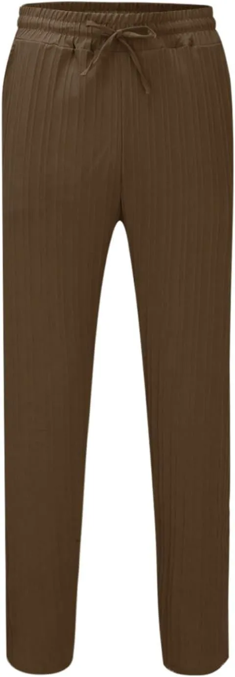 Mens Linen Cotton Yoga Casual Pants Summer Drawstring Elastic Waist Beach Trousers Loose Lounge Jogger Sweatpants