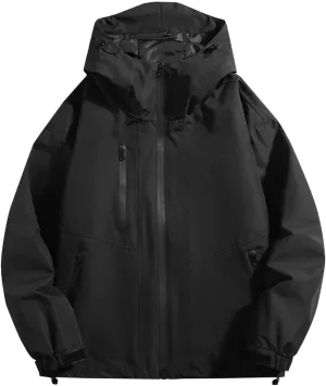 Men's Outdoor Hiking Rain Jacket Hooded Windbreaker Lightweight Softshell Jackets Waterproof Rain Coats with Pockets