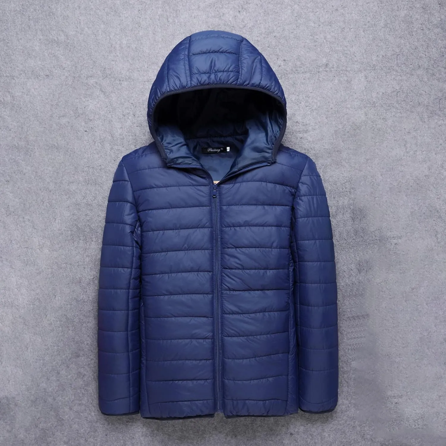 Men's Packable Puffer Jacket Lightweight Hooded Zipper Padded Jackets Plus Size Windproof Winter Warm Down Coat