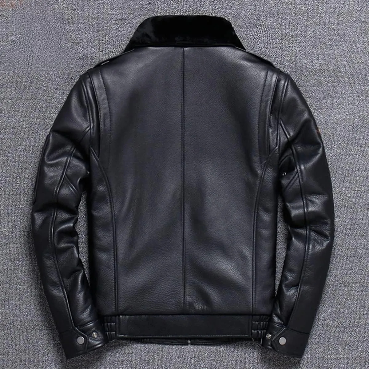 Men's Premium B3 Aviator Black Bomber Geniune Sheepskin Real Shearling Fur Leather Jacket.